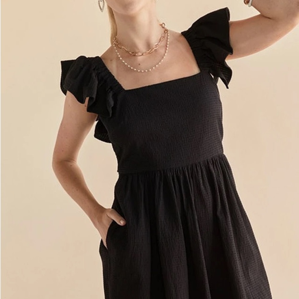 Francesca's Collections Bella Ruffle Sleeve Bow Back Mini Dress - Picture 10 of 11